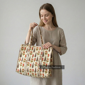 Bolso de Hombro Acolchado de Algodón con Estampado Floral Hecho a Mano en India, Gran Capacidad, para Mujer, Venta al por Mayor - Product Image 5