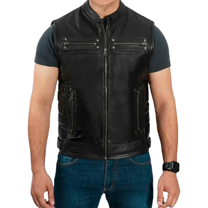Mens Motorcycle Leather <b>Vest</b> Genuine Cowhide Biker <b>Vest</b> Men Riding Waistcoat Custom Logo Leather <b>Vest</b> - Product Image 1