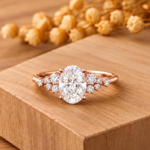 Lab Grown Oval Cut Diamond Engagement Ring 925 Sterling silver IGI Certificate Luxurious Vintage Cluster Gift Ring <b>for</b> <b>Women</b> - Product Image 2