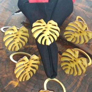 Royal Stainless Steel Gold Plated Napkin <b>Ring</b> Set Unique Modern Plant Design Luxury Flatware for Restaurant Wedding Home Use - Product Image 3