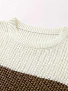 Pull en maille côtelé à col rond pour homme, coupe ajustée, color block, rayé, décontracté, chaud, pour l'hiver, tricot tendance pour homme - Product Image 3