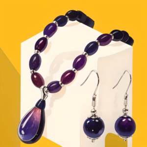 <b>Amethyst</b> Purple Teardrop <b>Pendant</b> Necklace and Earrings Set Crystal Fashion Jewelry for Women - Product Image 1