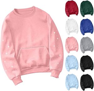 Sudadera con cuello redondo y estampado brillante con diseño de estrellas en las mangas, corte regular, unisex, informal, para otoño. - Product Image 1