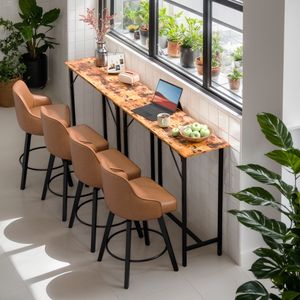 Tavolo da Bar Marrone da 43 Pollici con Piano in MDF Resistente e Struttura in Metallo, Capacità 95 kg, Altezza da Pub per Cucina/Bar, Ideale per Feste - Product Image 6