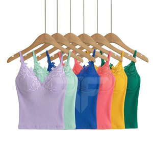 Women's Summer Sporty Fitness Crop Tops Sleeveless Compression V-Neck Sexy Lace Padded Crop Plus Size Breathable Design - Product Image 1