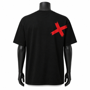 Mens <b>Black</b> O Neck Short Sleeve <b>T</b> <b>Shirt</b> White And Red Letter Print Casual Regular Fit 100 Percent Cotton Jersey Knitted Front Log - Product Image 2
