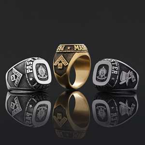 แหวนเมสัน BOJ รุ่น 029 แหวนสั่งทำพิเศษสำหรับทุกเพศ แหวนตราประทับฟรีเมสันแบบปรับแต่งได้ แหวนตราประทับมาสเตอร์เมสันเท็กซัส ฮิปฮอป สีเงิน ราคาประหยัด - Product Image 1