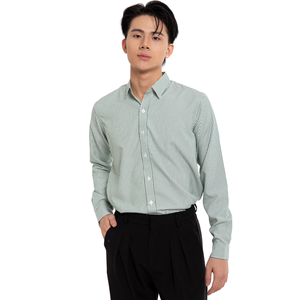 เสื้อเชิ้ตผู้ชายสีน้ำเงินลายทาง แขนยาว ปกคอปก สมาร์ทแคชชวล ผ้าฝ้ายป๊อปลิน 100% กันยับ ใส่ได้ในฤดูใบไม้ผลิ - Product Image 5