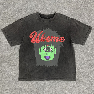 เสื้อยืดโอเวอร์ไซส์ลายกราฟิกพิมพ์ลายแบบแอซิดวอช ประดับด้วยคริสตัล สไตล์สตรีทแวร์สำหรับฤดูร้อน - Product Image 2