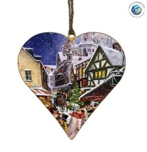 Guirlande de porte de chalet enneigée, ornement de Noël en métal en forme de cœur, artisanat écologique, taille personnalisée - Product Image 6