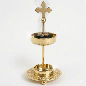 Shiny Gold Brass Adjustable Incense Burner with <b>Cross</b> <b>Top</b>-Eco-Friendly 100% Natural Spring/Summer Use - Product Image 2