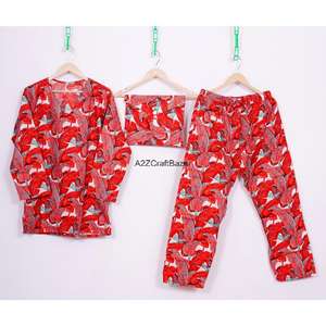 Conjunto de Pijama Casual de Invierno para Mujer, Hecho a Mano, Transpirable, Suave, 100% Algodón Puro, Estampado Floral, Cuello en V, Manga Larga, Multicolor - Product Image 1