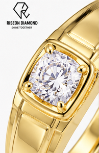 18K Yellow Gold <b>Mens</b> Solitaire Diamond <b>Ring</b> Round Cut Lab Grown Bezel Setting Bold Masculine Wedding Anniversary Band Luxury - Product Image 5