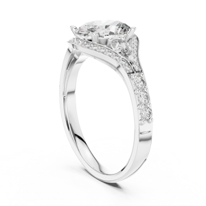 Anillo de compromiso nupcial de plata de 0.32 CT con diseño de tallo dividido, halo ovalado y de pera, y diamantes pavé, elegante banda de boda - Product Image 4