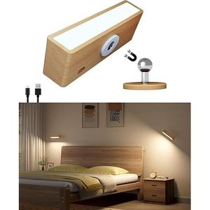 โคมไฟติดผนังไม้แบบชาร์จไฟได้ ปรับความสว่างได้ ใช้แบตเตอรี่ ติดตั้งด้วยแม่เหล็ก สำหรับห้องนอน ไฟติดผนังแบบกาว - Product Image 1