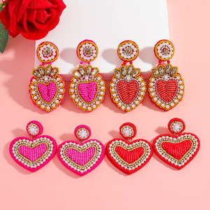 Valentine's Day <b>Pink</b> Seed Beads <b>Braided</b> Drop Earrings Female Cute Heart Shape Crystal Handmade Beaded Earrings for Women - Product Image 5