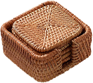 Sous-verre en rotin BOHO avec support, sous-verre rond pour tasse à thé, tapis et dessous de verre artisanaux, sous-verre en rotin de haute qualité - Product Image 5