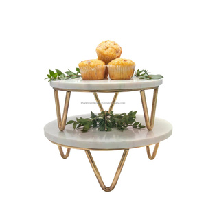 Plateau à gâteaux classique de qualité supérieure avec accent en marbre, support à gâteau élégant en métal pour la présentation de desserts et les fêtes - Product Image 4