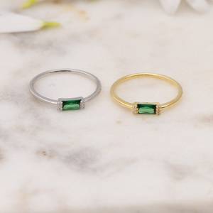 Emerald Baguette Dainty <b>Ring</b> 925 Sterling Silver 14K Gold Plated Vintage Luxury for Certified <b>Stacking</b> Thin Simple <b>Ring</b> Gift for - Product Image 4