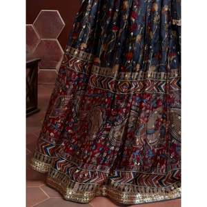 <b>Plus</b> <b>Size</b> Blue Printed Silk Lehenga Choli for Engagement Wear - Product Image 2