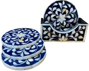 Elegant Bone Inlay Coasters <b>Set</b> of 4 Durable Resin Mats for Dining Table <b>Watch</b> Box or Gift Box Packaging for Home & Hotel Usage - Product Image 1