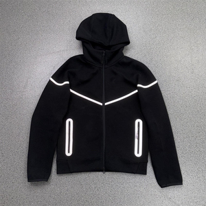 Sweat-shirt noir oversize décontracté à fermeture éclair, col montant tricoté, anti-plis, doublé, imprimé numérique, streetwear, automne, 100 % coton - Product Image 3