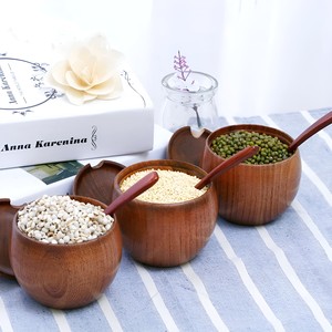 Juegos de cuencos y bandejas de especias de madera natural para condimentos de olla caliente tazas de Salsa tarro de condimentos con Juego de tapa - Product Image 5