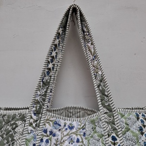 Channi Textiles Bohemian Block Print Panelled <b>Quilted</b> Cotton Tote Bag Open Top All Seasons Women Shoulder <b>Handbag</b> Large Capacity - Product Image 6