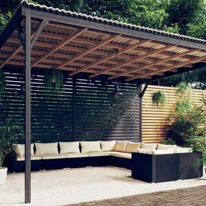 Ensemble de salon de jardin en rotin noir crème, 10+ places, mobilier d'extérieur, design contemporain, style panneau en teck - Product Image 1