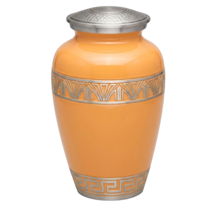 Urne funéraire marron pour adulte avec bande Art Déco argentée et motif clé grecque, en alliage d'aluminium, pour cendres humaines. - Product Image 2