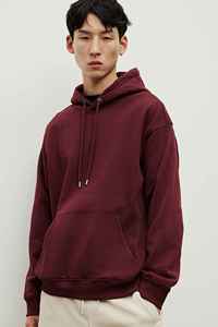Sweat-shirt à capuche bordeaux pour homme, coupe ample, 100% coton molletonné, vêtement décontracté d'automne, tricot uni - Product Image 4