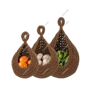Handwoven Rope Cotton Teardrop Wall Hanging Planter Basket for Fruit Flower <b>Plants</b> Vegetable Boho Wall Baskets for Kitchen - Product Image 1