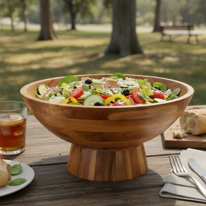 Tazón para Servir Ensaladas y Frutas de Madera de Acacia Ecológica con Base, para Fiestas y Aperitivos, 2026 - Product Image 2
