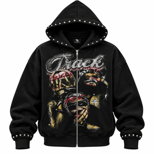 Men's Vintage Fur Collar <b>Zip</b> <b>Up</b> <b>Hoodie</b> 100% Cotton <b>Fleece</b> printed Streetwear Jacket <b>Zip</b> OEM Oversized Rhinestone <b>Zip</b> <b>Up</b> <b>Hoodie</b> - Product Image 1