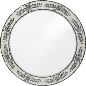 Luxury Round Mother Of Pearl Mirror Natural Shell Mosaic Frame <b>Decor</b> Art <b>Wall</b> Mirror With Dark <b>Leaf</b> And Flower Design - Product Image 3