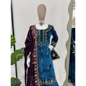 Conjunto de traje XL de diseñador con trabajo de hilo y secuencia - Product Image 4