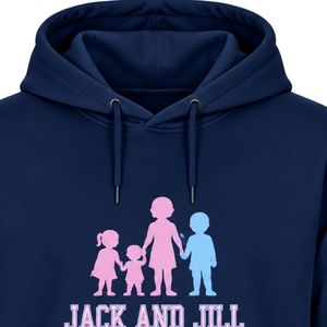 Sweat à capuche bleu marine Jack and Jill 1938 avec motif familial brodé, manches longues, capuche à cordon de serrage, poche kangourou, haut décontracté - Product Image 2