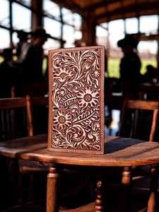 Hot Sale Vintage Mens Leather Long <b>Wallet</b> Bifold ID Window Card Slot Hand Tooled Purses Checkbook Classic Western Design <b>Wallet</b> - Product Image 3