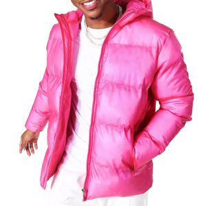Wholesale Custom Printed Puffer <b>Jacket</b> for Men Customized Logo Winter <b>Pink</b> Shiny Puffer <b>Jacket</b> for Men With Pockets - Product Image 3