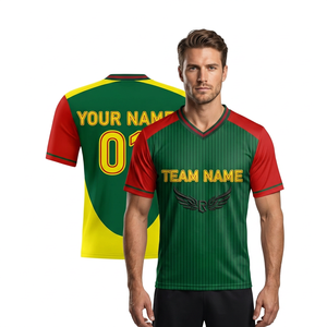 Camiseta de Fútbol Sublimada Personalizada para Hombre, Cuello en V, Manga Corta, Verde, Rojo, Amarillo, Impresión del Nombre del Equipo, Absorbe la Humedad, Ropa Deportiva para Adultos - Product Image 4
