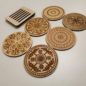 Posavasos de MDF Duraderos con Grabado Láser y Acabado Tallado Suave para Decoración del Hogar y Protección de Mesas, Artículo Promocional Premium - Product Image 3