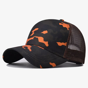 Gorra Trucker de Camuflaje Naranja y Negro al por Mayor, Gorra de Béisbol con Malla Trasera, Ajustable con Cierre a Presión, Gorra Deportiva para Exteriores, Sombrero con Logotipo Personalizado - Product Image 1