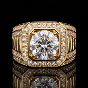 Anillo de Lujo con Corte Cojín y Halo para Hombre, Anillo de Sello Cuadrado con Incrustaciones, Joyería de Moda en Tono Oro Rosa - Product Image 1