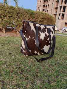 Sac fourre-tout en cuir véritable à poils, style vintage, broderie, couleur unie, personnalisable, pour femme, LHTB-0038 - Product Image 6