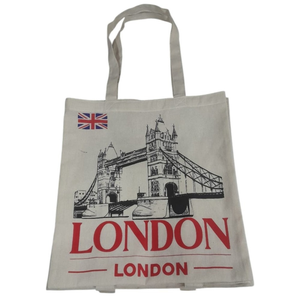 Eco Friendly London Cotton Canvas Tote <b>Bag</b> | Tower Bridge Printed Reusable Shopping <b>Bag</b> Promotional Souvenir Tote Long Handles - Product Image 1