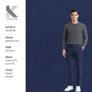 Tela de Cordón Bedford de Algodón y Elastano para Hombre, 225GSM, Tejido Elástico Acanalado con Acabado Peach, Proveedor al por Mayor OEM ODM - Product Image 1