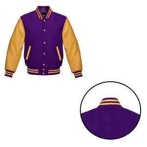 Veste de baseball de qualité supérieure, style Letterman, pour l'école, le collège, veste bomber varsity, manches en cuir véritable violet et or, 2025 - Product Image 5