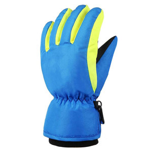 Blue Full Finger Ski <b>Gloves</b> with Yellow Accents Zipper Closure <b>Thermal</b> Insulated for Winter Outdoor Activities Unisex - Product Image 1