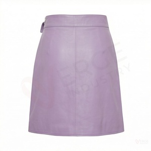 Falda corta de cuero sintético morado para mujer, falda mini de cintura alta, elegante y lisa - Product Image 2