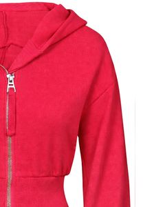 Womens Red <b>Cropped</b> <b>Zip</b> <b>Up</b> Hoodie Slim Fit Long Sleeve Casual Streetwear Cotton Fleece Sweatshirt Custom Logo ODM Factory - Product Image 4